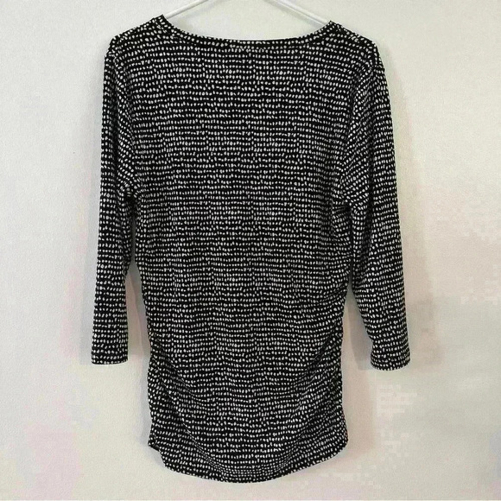 Ann Taylor Women's V-Neck 3/4 Sleeve Black And White Abstract Blouse Size Large - Picture 5 of 9